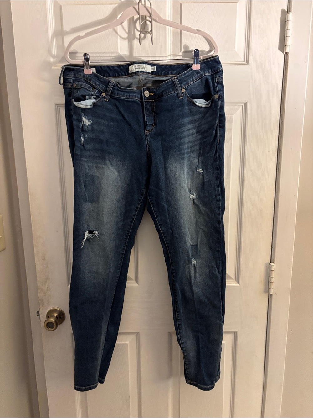 torrid Dark Blue Distressed Skinny Jeans